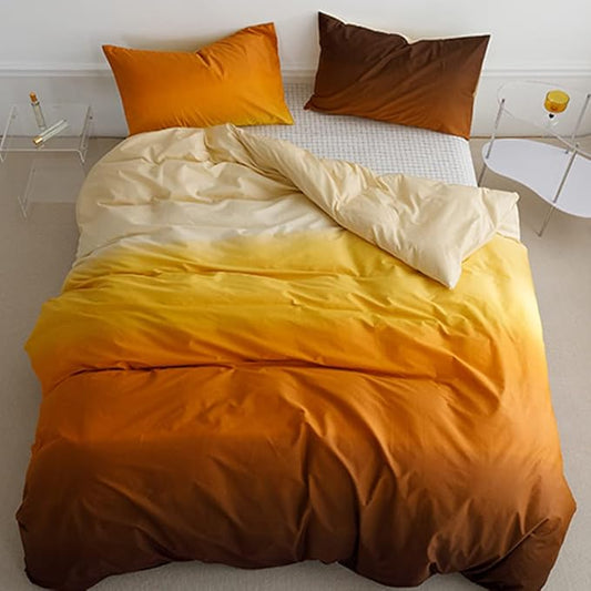 Pureant Orange Yellow Gradient Comforter Sets King Solid Yellow and Orange Bedding Comforters Cotton Women Girls Modern Orange Brown Gradient Soft Quilts Farmhouse Abstract Art Orange Blanket Warm