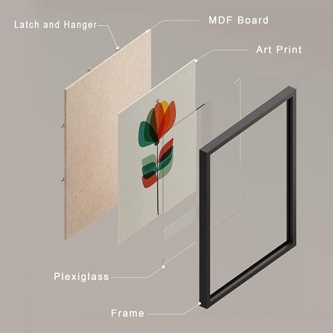 SIGNWIN Framed Mid-Century Modern Retro Botanical Flower Garden Wall Art, Set of 4 Abstract Geometric Wall Decor Prints, Nature Wilderness Wall Décor for Living Room, Bedroom - 12"x16" Black