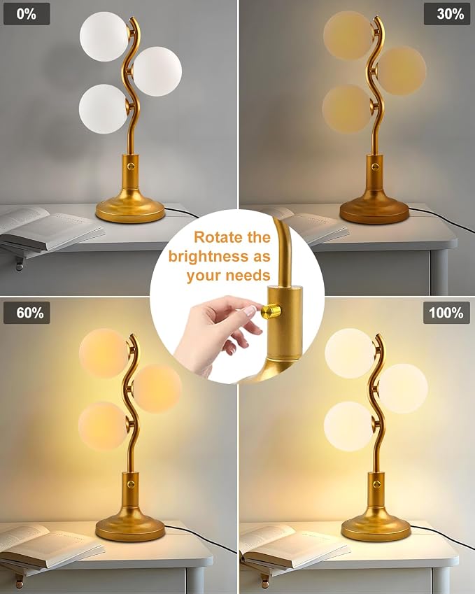 Lightdot 3-Globe Table Lamp Dimmable Mid Century Modern Gold Desk Lamp 3000K Warmwhite Bedside Table Lamp for Bedroom Living Room Study Room(G9 Bulbs Included)