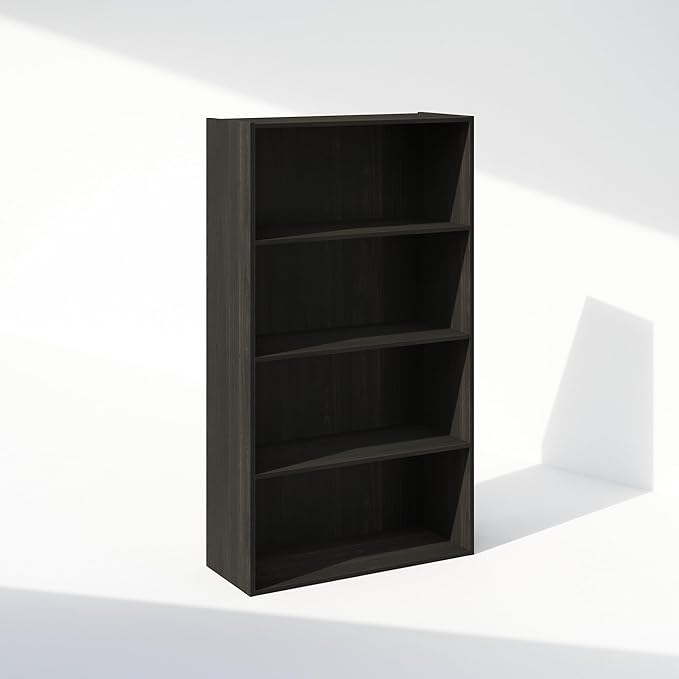 Furinno Simple Book Shelf, 4-Tier Bookshelf, Bookcase with Open Shelf, 9.4 x 23.6 x 41.7, for Living Room, Bedroom, Home Office, Espresso