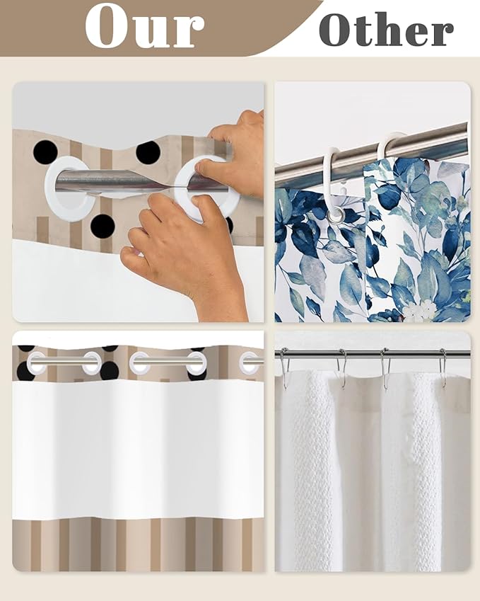 No Hook Shower Curtain with Snap in Liner, Modern Minimalist Geometric Print Waterproof Double Layer Bath Tub Curtain with See Through Top, Bathroom Shower Curtain and Liner Set, 71W x 74H