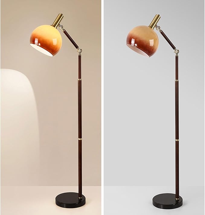 Creative Vintage Adjustable Swing Arm Floor Lamp with Tri-Color Dimming - E26 Metal Glass Standing Lamp, H59”, Ideal for Bedroom, Office, Hotel, Room, Torchiere, Villa, Mall Decoration