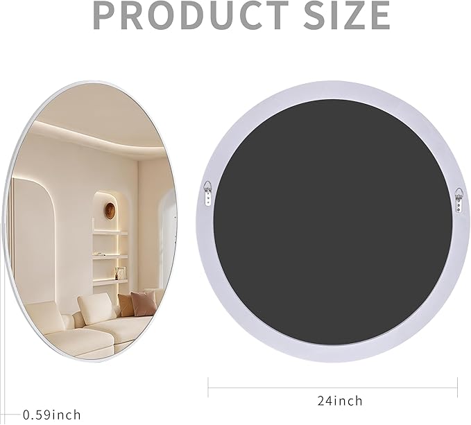 Round Wall Mirror 24 Inch, White Framed Circle Mirrors for Bathroom, Bedroom,Living Room or Entryway(White)