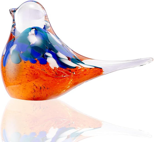 Blown Glass Birds - Glass Art Bird Decor, Hand Blown Glass Animal Figurines Paperweight for Home Shelf Decor