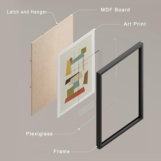 SIGNWIN Framed Mid-Century Modern 1960s Vintage Nordic Polygons Wall Art, Set of 4 Abstract Geometric Wall Decor Prints, Nature Wilderness Wall Décor for Living Room, Bedroom - 12"x16" Black