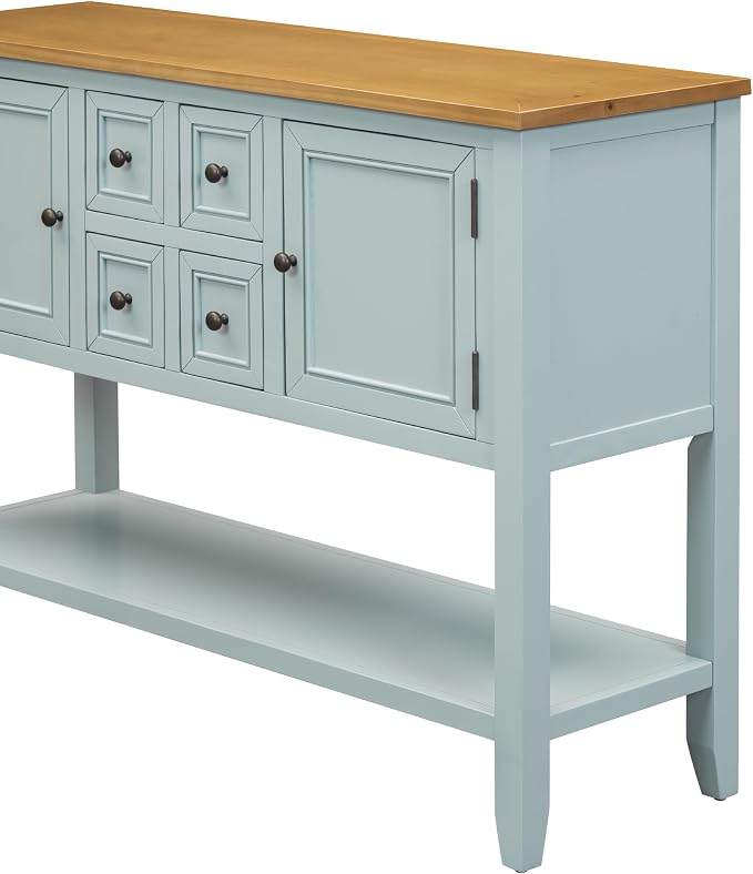 Merax Farmhouse Console Table with Storage Drawers and Shelf, Wood Entryway Table Kitchen Sideboard Cabinet with Door, Lime White