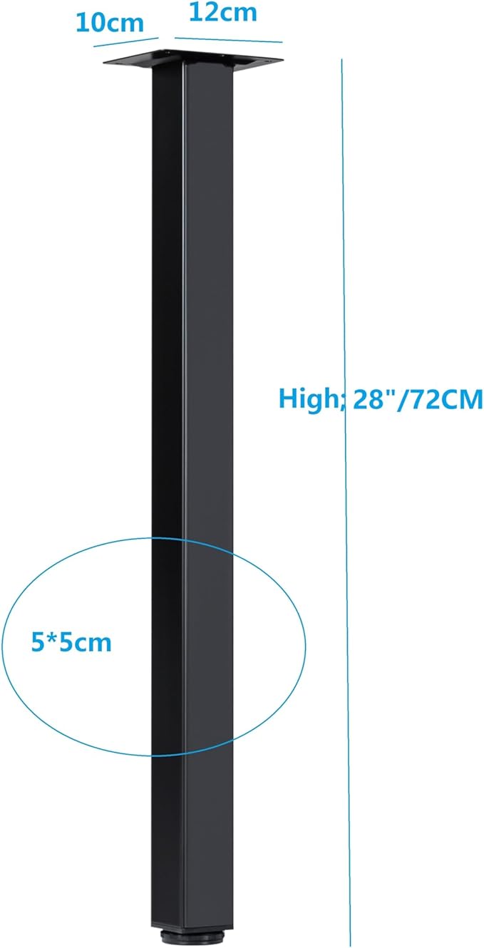 WUHUANGKAKA 28" Square Office Table Furniture Leg,Adjustable Metal Furniture Legs,DIY Workbench,Casual Dining Table Coffee Table Legs ect, with Rubber Floor Protectors(Set of 4).