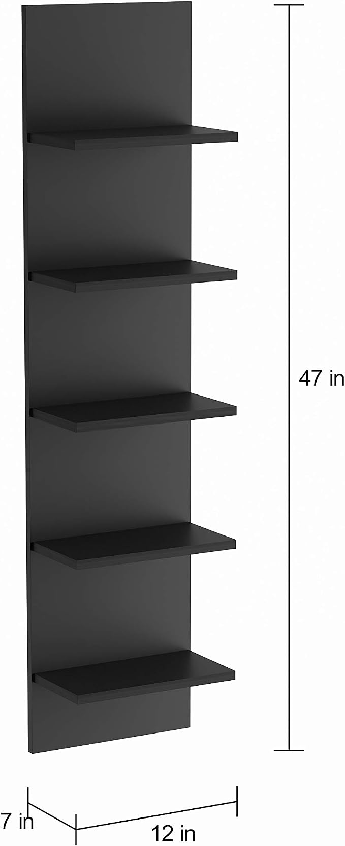 Wide Column Wall Shelf in Black Grain Finish Modern Contemporary MDF Wood Matte