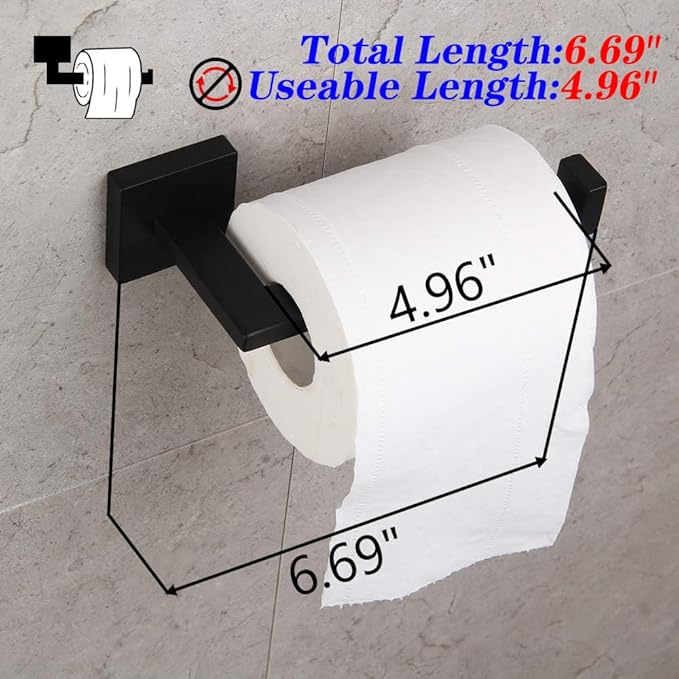 GERZWY Bathroom Hardware Accessories Sets SUS304 Stainless Steel Bath Shower Set 3-Pieces(Robe Hook Toilet Paper Holder Towel Bar) Contemporary Style, Matte Black IG18567-3BK