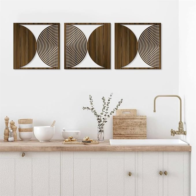 Price Xes Wooden Geometric Wall Art - Set of 3 - Home Decor Accent - Modern Minimalist Wood Wall Decor for Living Room, Bedroom, Office - Easy Hanging - 11.8" x 11.8"
