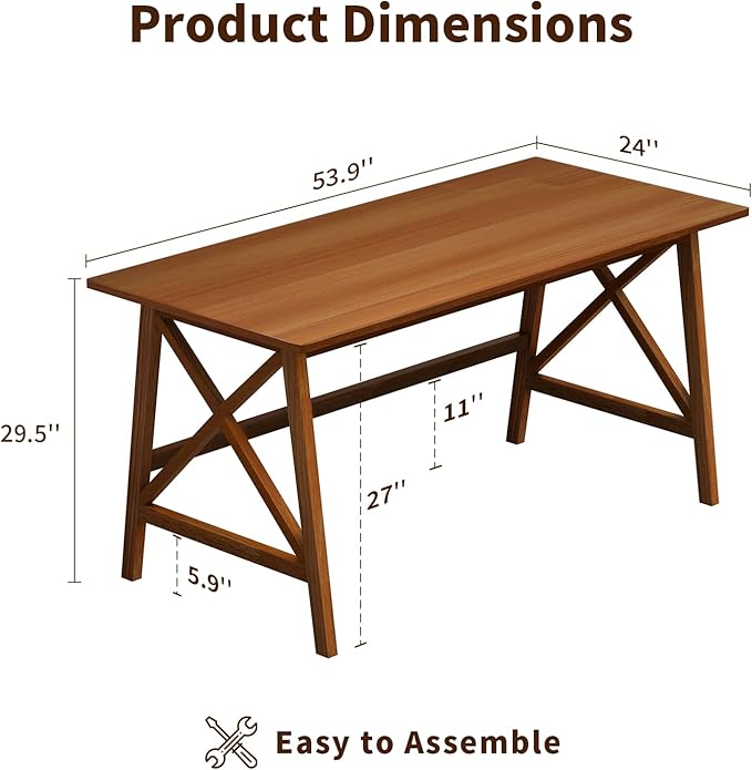 NELYE Modern Solid Wood Desk - 54" Simple Computer Table for Home Office Study Writing Workstation in Walnut, 54" W x 24" D