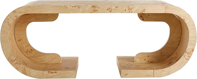 SSLine Mid-Century 47.24" Curved Coffee Table with Pedestal Base Burl Wood Veneer Natural Grain Top Center Table C-Shaped Center Tables for Living Room Bedroom