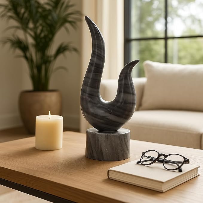 Modern Abstract Sculpture Statue for Home Decor - Unique Accent for Room, Living Room, and Bathroom Decor - Stylish Ornamental Ideal for Office, Shelf, and Coffee Table Decor - 12", Gray & White