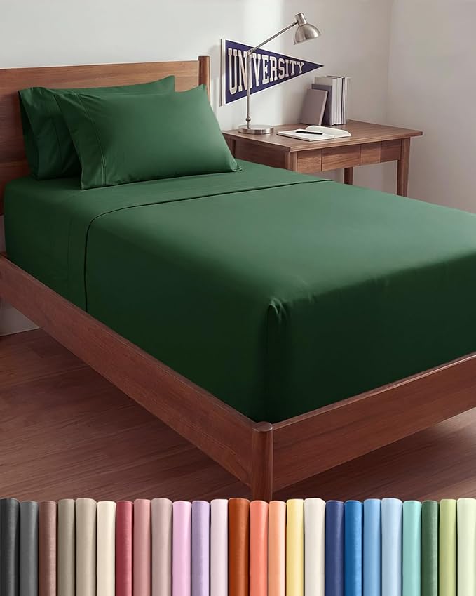 Extra Deep Twin XL Sheet Set - 4 Piece College Dorm Bed Sheets Set with Extra Deep Pockets - Ultra-Soft, Comfy & Breathable Bedding for Women, Men, Kids & Teens - Wrinkle & Fade Free - Emerald Green