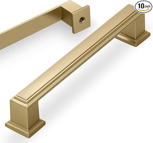 Lardmon 10 Pack 5 Inch(128mm) Hole Center Brushed Champagne Bronze Modern Cabinet Pulls Kitchen Cabinet Handles Kitchen Cabinet Hardware Timeless Drawer Pulls for Dresser Wardrobe, Champagne(5x10)