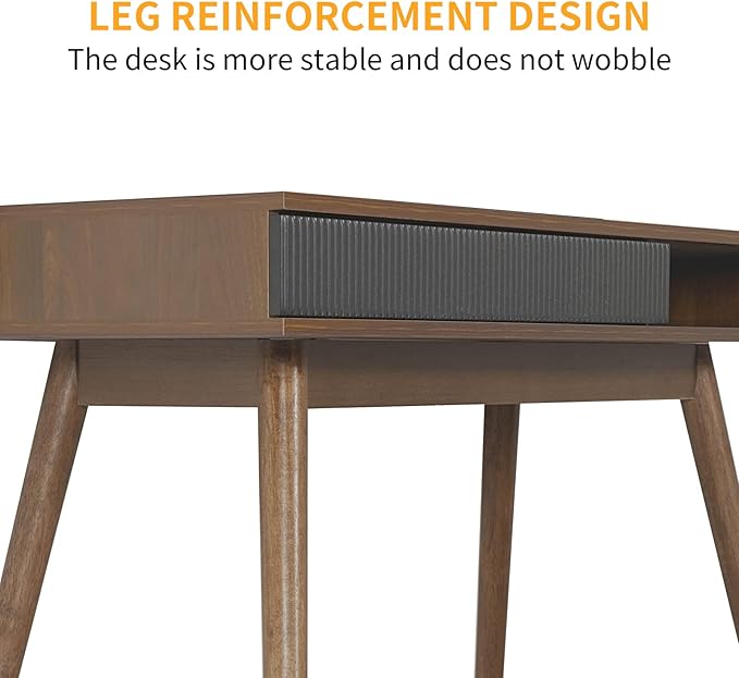 Artswish Mid Century Modern Office Desk with Drawer - Simple Writing Desk for Home Office, Walnut