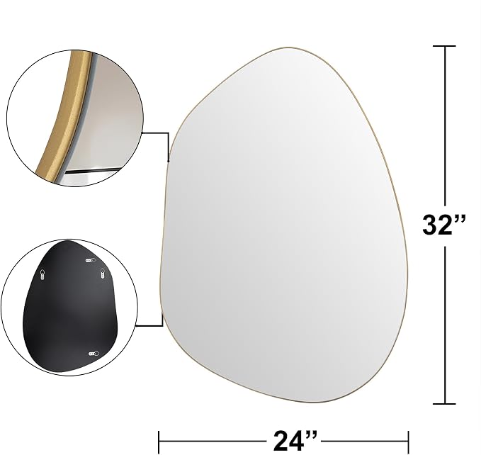 Irregular Wall Mirror Asymmetrical Mirror, Gold Mirror for Bathroom Living Room Entryway Bedroom, Decorative Modern Mirror, Tempered Glass, Shatterproof, Hangs Horizontally or Vertically (32" x 24")