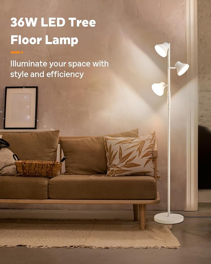 SIBRILLE LED Floor Lamp, 36W Modern Floor Lamp with Remote & Touch Control, 4 Color Temperatures, Standing Lamp with 3 Rotatable Lights, Floor Lamps for Living Room, Bedroom, Office