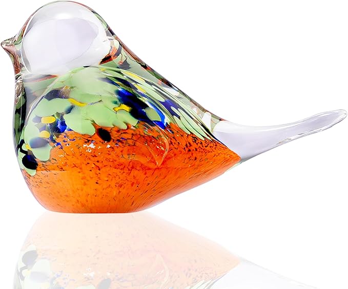 Blown Glass Birds - Glass Art Bird Decor, Hand Blown Glass Animal Figurines Paperweight for Home Shelf Decor