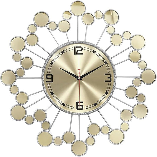Mid Century Modern Silver Silent Wall Clock Non Ticking for Living Room, 23 inch Decorative Round Black Clock for Wall, Unique Metal Fancy Clock Wall Decor for Bedroom Entryway