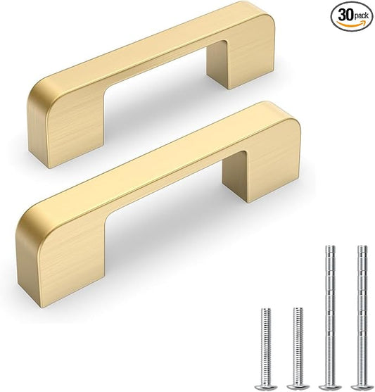 30 Pack 3 Inch Brushed Gold Cabinet Pulls Solid Zinc Alloy Gold Cabinet Handles - Brushed Brass Dresser Drawer Pulls for Kitchen Cabinet Hardware Zinc Alloy Handles