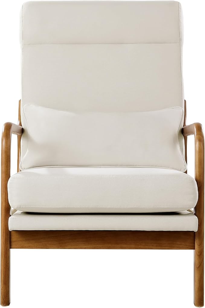 VEVOR Accent Chair, High Back Mid Century Modern Armchair with Solid Wood Frame and Non-Slip Legs, Upholstered Leisure Chair with Linen Fabric and 5.3 in Thickened Cushion, for Living Room, Bedroom