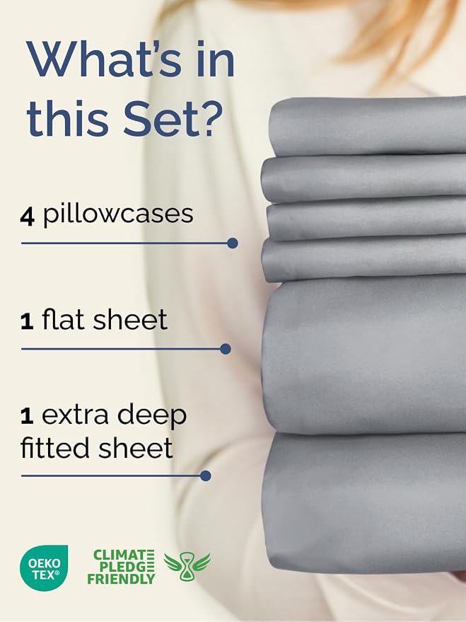 Extra Deep Queen Sheet Set - 6 Piece Breathable and Cooling Sheets - Hotel Luxury Bedding for Women, Men, Kids & Teens - Easy Secure Fit - Soft, Wrinkle Free & Comfy - Extra Deep Pockets - Steel Blue