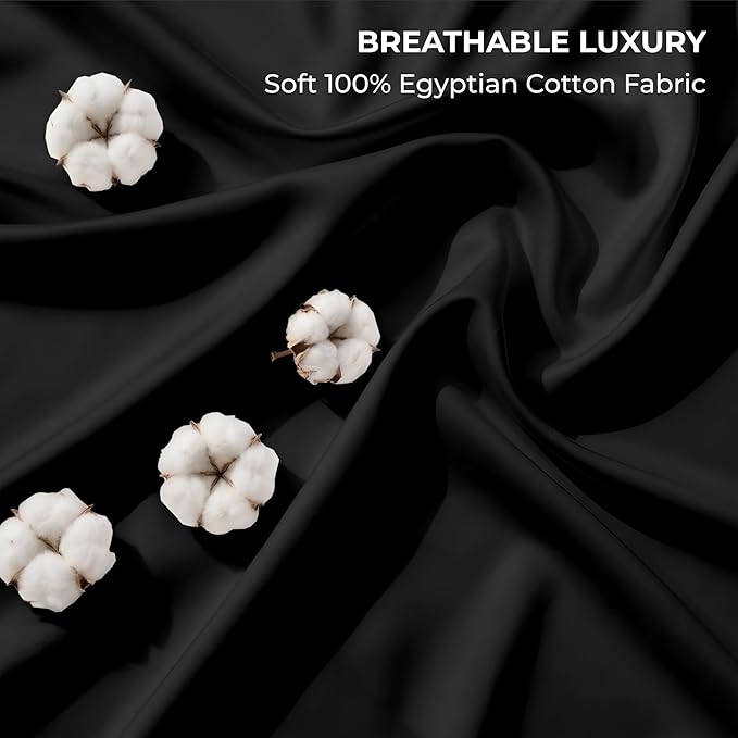 SGI bedding 100% Egyptian Cotton Sheets California King Size – 600 Thread Count Sheets Set, Soft, Cooling, 15" Deep Pocket, Luxury Hotel Bedding, Breathable, Durable - Black