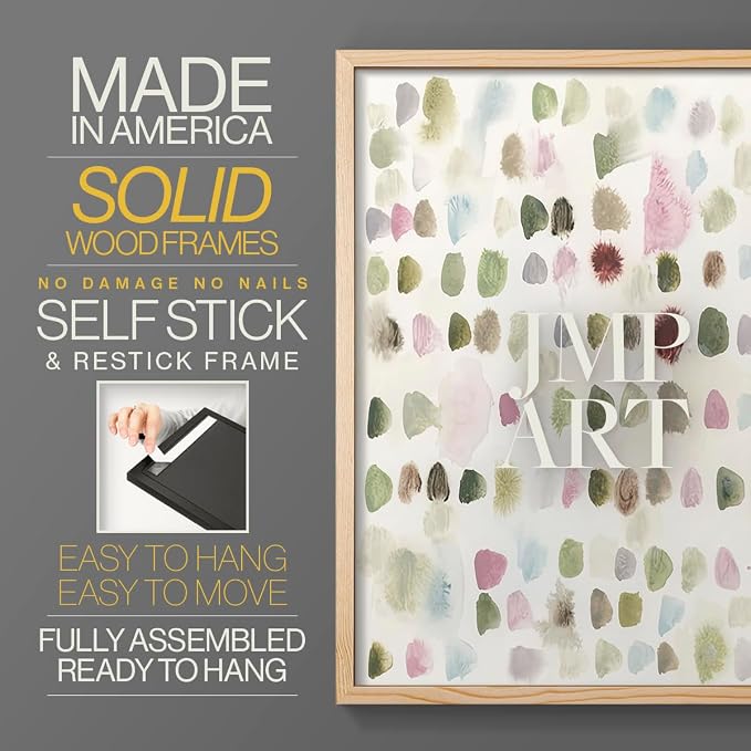 Renditions Gallery Set of 2 Peel & Stick Framed Prints, Hand Drawn Abstract Wall Art, Watercolor Seamless Pattern Wall Decor, Re-Stickable - Ready to Hang - 8"x10" - NATURAL WOOD Frame LT588