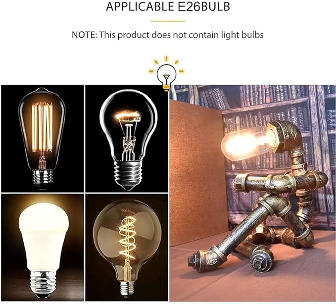 Steampunk Table Lamp, Industrial Water Pipe Lamp Retro Iron Piping Desk Lamp Vintage Nightstand Lamps for Bedroom Living Room Kitchen Café Dorm Pub