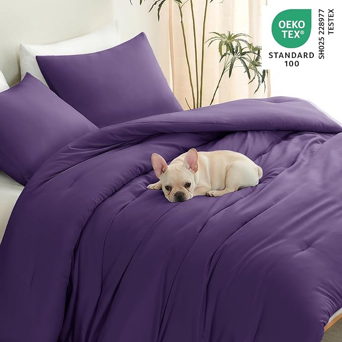CozyLux Twin Comforter Set College Dorm Essentials, 2 Pieces Purple Twin Extra Long Solid Bedding Sets, Twin XL Bed Set with Down Alternative Comforter and 1 Pillowcase, Back to School Room Gift