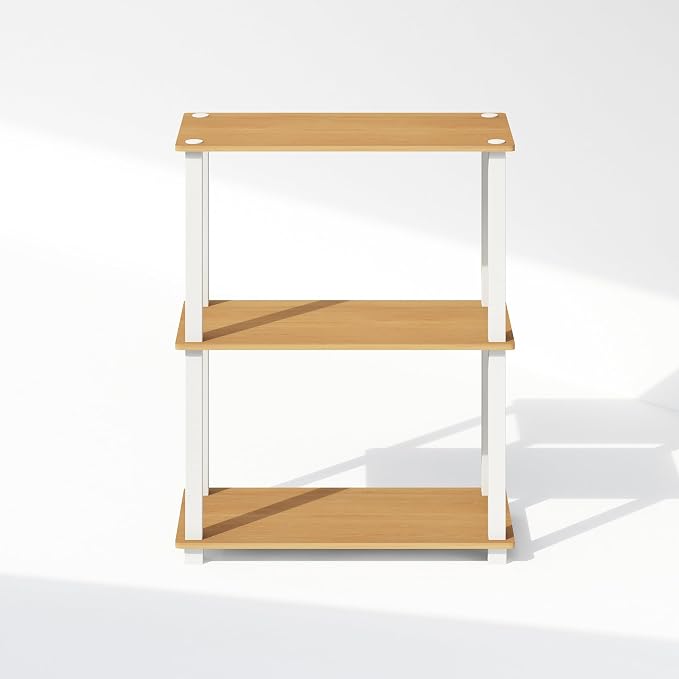 Furinno Turn-S-Tube Book Shelf, 3-Tier Bookshelf, Multipurpose Bookcase with Square Tube, 11.6 x 23.6 x 29.6, for Living Room, Bedroom, Home Office, Beech/White