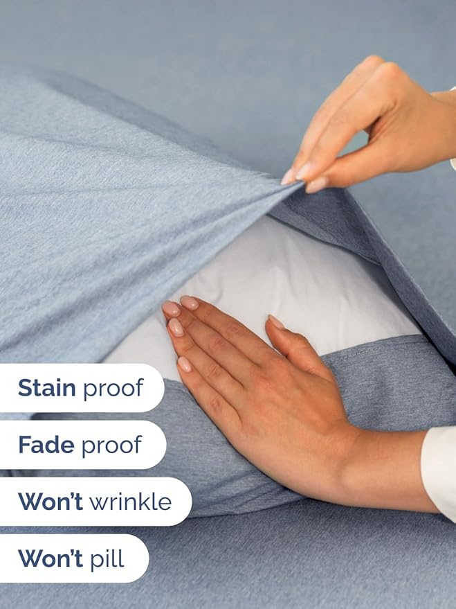 Extra Deep Twin Sheet Set - 4 Piece Breathable and Cooling Sheets - Hotel Luxury Bedding for Women, Men, Kids & Teens - Easy & Secure Fit - Soft and Wrinkle Free - Extra Deep Pockets - Heathered Blue
