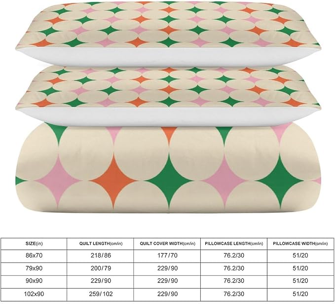 Modern Mid Century Duvet Cover, Vintage Geometry Bedding Sets Soft Comforter Cover，Aesthetic Abstract Art Bedding 3 Piece (1 Duvet Cover 102"x90" + 2 Pillow Sham 20"x30")