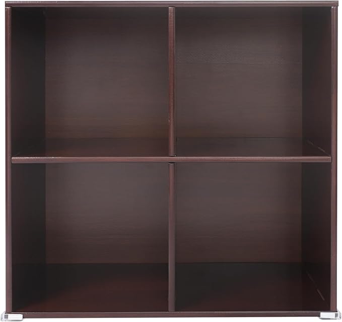 4-Cube Pine Wood Storage Organizer, Solid Wooden Bookshelf with Back Panel, 11in Shelf Opening Bookcase, Freestanding for Living Room, Bedroom, Office - Dark Brown (23.6 x 11.8 x 23.6in)