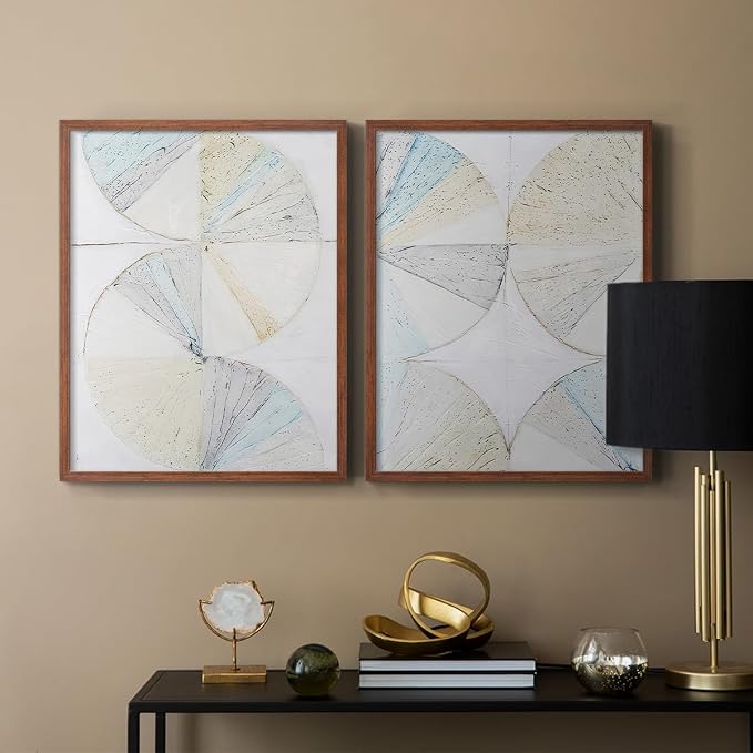 Renditions Gallery Set of 2 Peel & Stick Framed Prints, Geometric Abstract Wall Art, Pie Chart Color Wheels Wall Decor, Re-Stickable - Ready to Hang - 8"x10" - Walnut Frame LT588