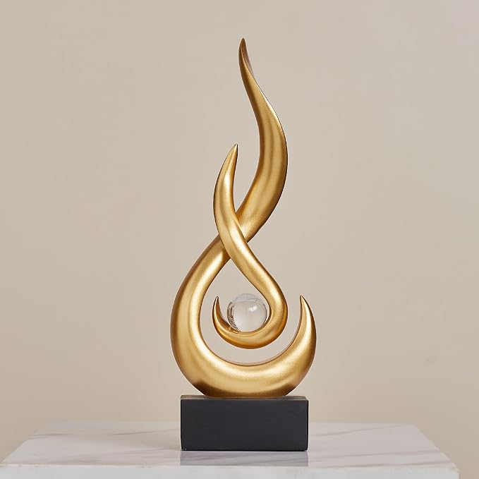 Octdays Gold Abstract Statue Sculpture Decorations, 11.61" H Modern Sculptures Home Décor Accents, Resin Art Flame Figurines for Living Room Table Centerpiece Office Desk TV Stand Decor