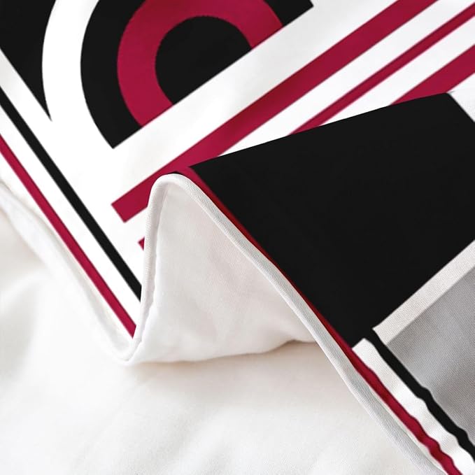 Erosebridal Art Deco Mid Century Duvet Cover Set Retro Modern Abstract Geometric 100% Cotton Comforter Cover Black and White Burgundy Circles Stripes Twin Bedding Sets for Girls, Contemporary Bed Set