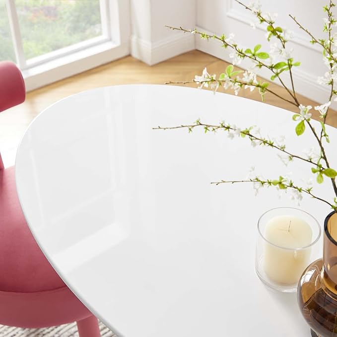 Modway Lippa 48" Mid-Century Modern Dining Table with Oval Top and Pedestal Base in White