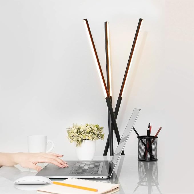 Brightech Stix LED Tripod Floor Lamp for Living Room - Dimmable Modern Standing Lamp, with 3 Lights for Bedroom - Contemporary Office Lighting- Black