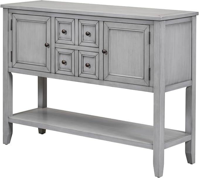 Merax Console Table with Storage Drawers, Rustic Storage Cabinet Entryway Table for Living Room, Antique Grey