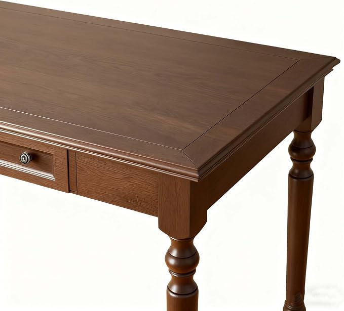 ADORZ Walnut Desk with Drawers, 35 Inch French Country Desk Solid Wood Writing Desk for Home Office, Study Workspace or Bedroom (Walnut, 35 inches)
