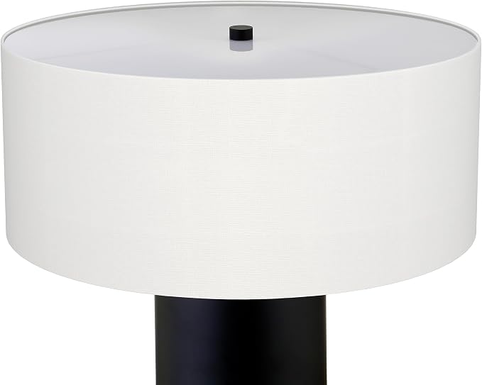 Henn&Hart 24" Mid-Century Modern 1-Light Table Lamp with White Fabric Drum Shade for Living Room, Bedroom, or Office, Black