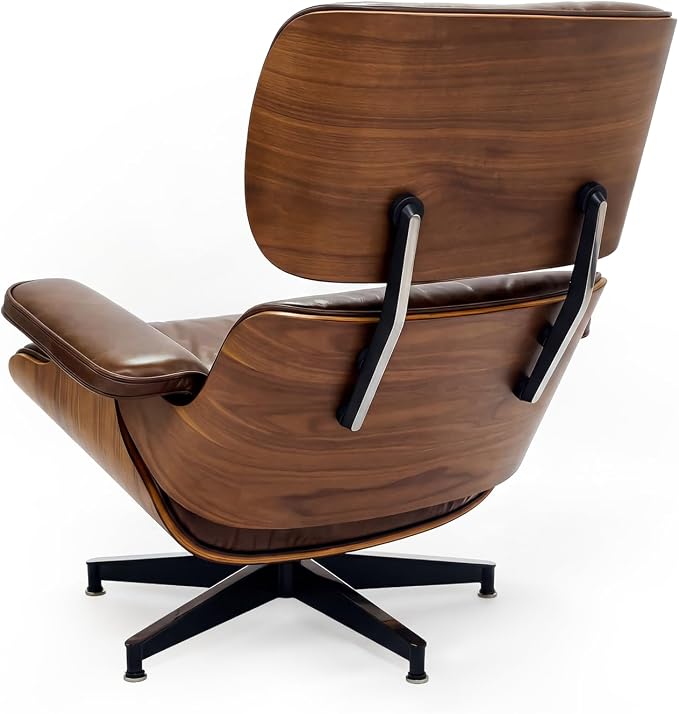 Top Grain Leather, Mid Century Chaise Lounge Chair and Ottoman, Reading Chair, Leather Accent Chair, Modern Chair, Classic Design, for Living Room Lounge Office,Retro Aged Leather, Walnut