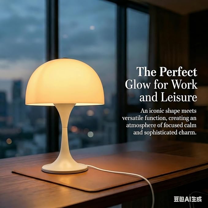 Modern Mushroom Table Lamp, Mid-Century Nightstand Lamp with Smooth Acrylic Shade & Metal Base, 3-G9 Socket Bedside Desk Lamp for Bedroom Living Room Office, Retro Decor Accent Light, Glossy White