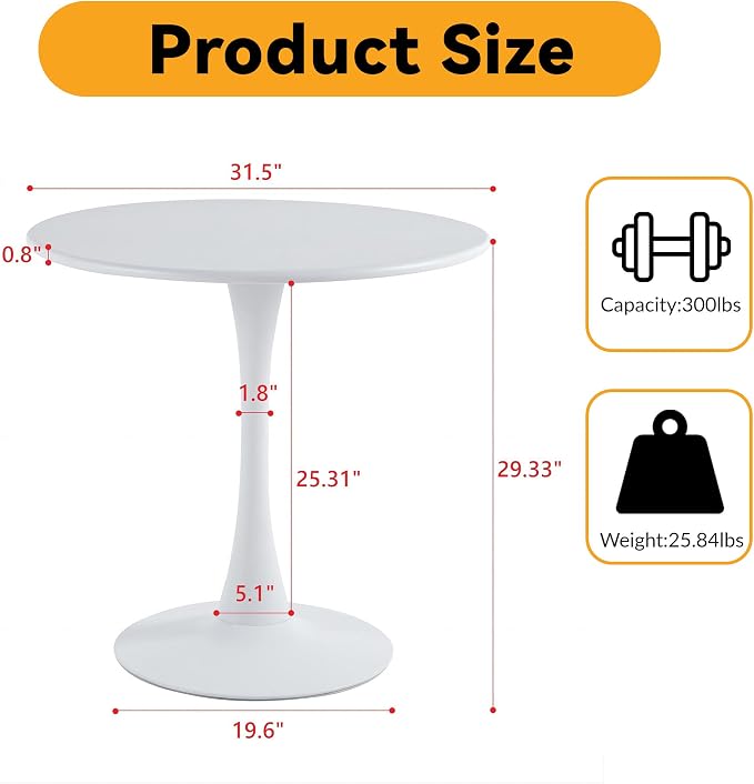 AF ARTISAN FURNITURE White Round MDF-Metal Dining Table Set for 4, 31.5" Round Tulip Table Kitchen Dining Table with 4 PU Chairs for Office Living Room Small Space Patio Balcony