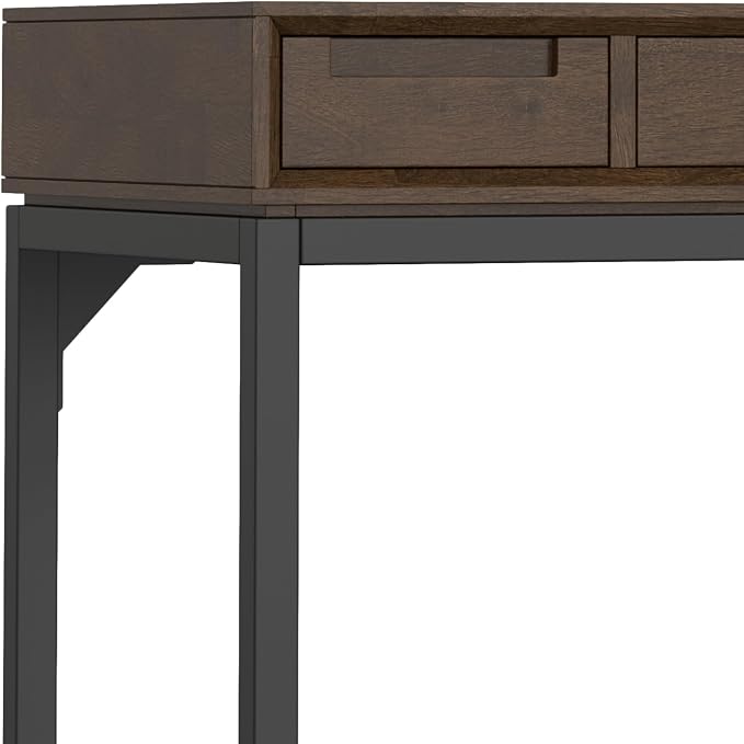 SIMPLIHOME Banting Small Desk - 48 Inch Wide Solid Wood and Metal Writing Desk in Walnut Brown, Modern Industrial Home Office Computer Table for Study with 2 Drawers and Flip-Down Keyboard Tray