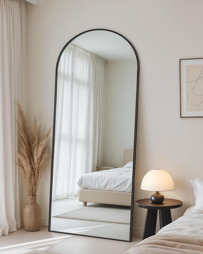 Full Length Mirror with Stand, 64"x21" Arched Full Body Mirror, Large Stand Up Aluminum Frame Floor Freestanding Hanging Leaning Mounted for Bedroom Living Room Entryway Black