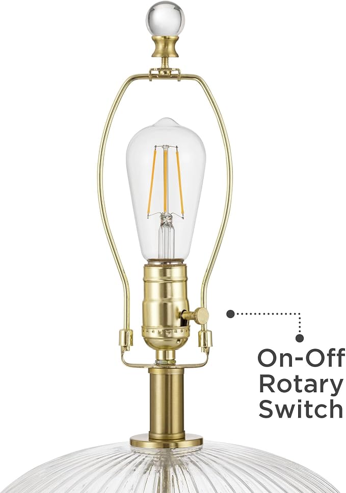 360 Lighting Darrah 20" High Small Mid Century Modern Accent Table Lamp USB Port Clear Glass Gold Brass Finish Single Off-White Shade Living Room Charging Bedroom Bedside Nightstand House Office