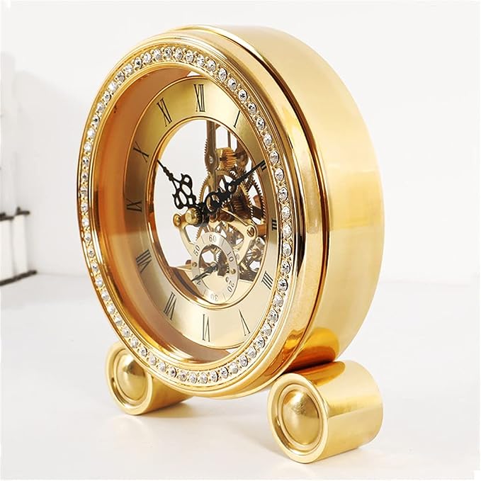 Brass Vintage Table Clock Luxury Living Room Office Quartz Alarm Home Decoration Retro Desk Watch Gift